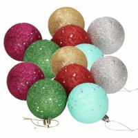 12x Gekleurde onbreekbare kerstballen met glitters 6 cm - Kerstbal - thumbnail