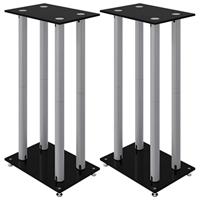 VidaXL Luidsprekerstandaards 2 st 4 pijlers gehard glas zwart zilver - thumbnail