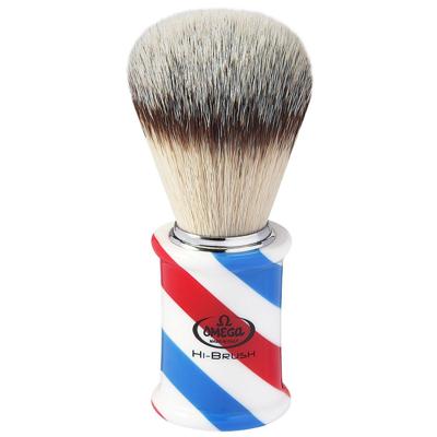 Omega scheerkwast hi-brush synthetisch haar met dassenhaareffect barber pol handvat 11cm