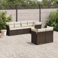 7-delige Loungeset met kussens poly rattan bruin - thumbnail