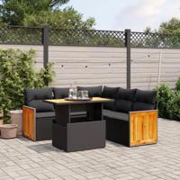 6-delige Loungeset met kussens poly rattan zwart - thumbnail