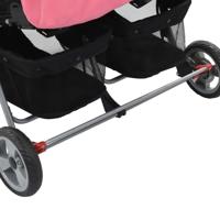 VidaXL Tweelingkinderwagen staal roze en zwart - thumbnail