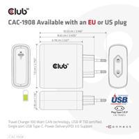 club3D CAC-1908 Laptop netvoeding 100 W 1x USB-C Zwart Binnen GaN, USB Power Delivery (USB-PD) - thumbnail