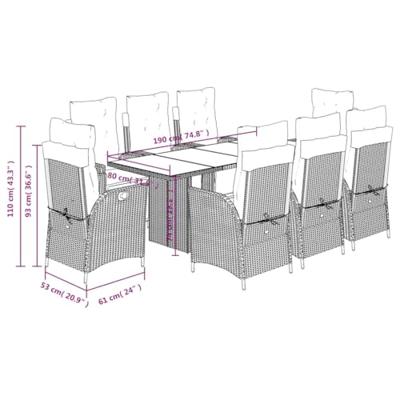 9-delige Tuinset met kussens poly rattan gemengd beige