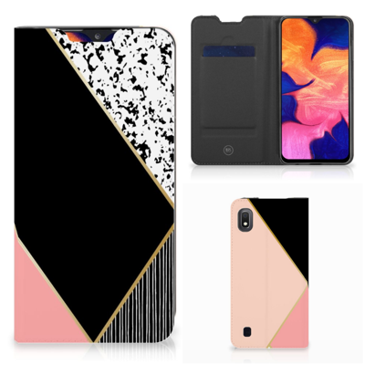 Samsung Galaxy A10 Stand Case Zwart Roze Vormen Samsung Galaxy A10 Stand Case Zwart Roze Vormen