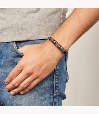 Fossil JF00900797 armband Bruin, Zilver Leer, Roestvrijstaal