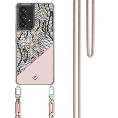 Samsung Galaxy A53 hoesje met rosegoud koord - Snake print Samsung Galaxy A53 hoesje met rosegoud koord - Snake print