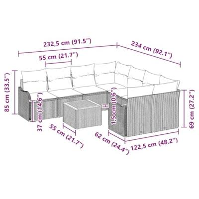 Tuinbankenset met kussen 9 pcs Zwart poly rattan