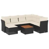 8-delige Loungeset met kussens poly rattan zwart - thumbnail