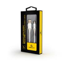 Premium micro-USB laad- & datakabel 'katoen', 1 m, zilver/wit - thumbnail