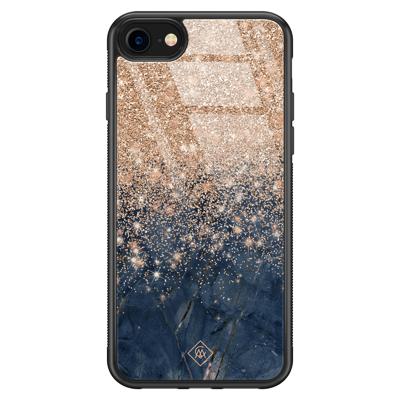 iPhone SE 2020 glazen hardcase - Marmer blauw rosegoud iPhone SE 2020 glazen hardcase - Marmer blauw rosegoud