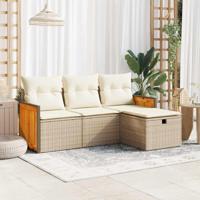 4-delige Loungeset met kussens poly rattan beige - thumbnail