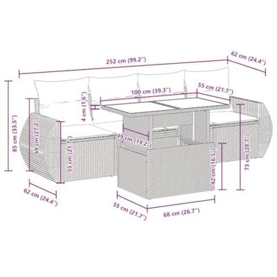 5-delige Loungeset met kussens poly rattan beige