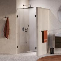 BRAUER Void Carving nisdeur 2-delig helder glas 90x200 omkeerbaar met draaideur 60 aan muur incl. glascoating PVD gunmetal geborsteld - thumbnail