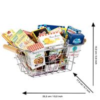 Speelgoedwinkel - KLEIN - Metalen boodschappenmand gevuld met dozen - Gevuld met namaakvoedseldozen. - thumbnail