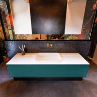 Badkamermeubelset Mondiaz Erin 150 cm met 1 Lade met RIDGE Wastafel Midden Talc Zonder Kraangaten Greeploos Mat Smag - thumbnail