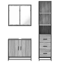 3-delige Badkamermeubelset bewerkt hout grijs sonoma eikenkleur - thumbnail