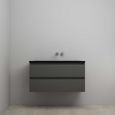 On-Line Onderkast - 100 cm - Voorgemonteerd - Ladestructuur - Acryl Wastafel - zonder Kraangat - Mat Antraciet