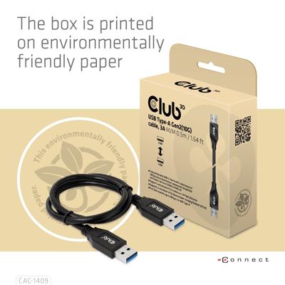 club3D CAC-1409 USB-kabel USB-A stekker 0.50 m Zwart club3D CAC-1409 USB-kabel USB-A stekker 0.50 m Zwart