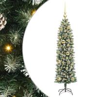 VidaXL Kunstmatige slanke kerstboom met 150 led groen en wit 120 cm - thumbnail