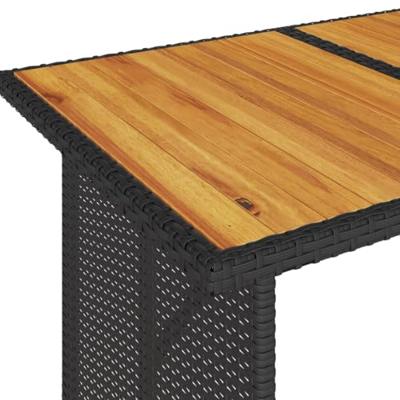 Tuintafel met houten blad 110x68x70 cm poly rattan zwart - thumbnail