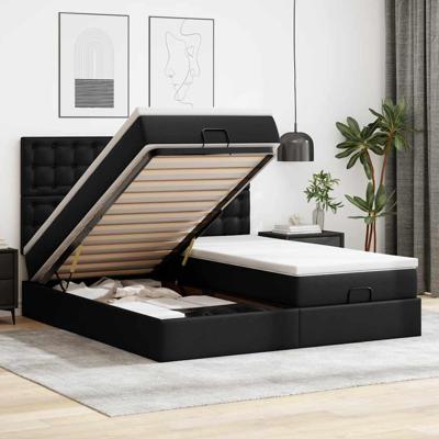 Ottoman bed met matrassen 180x200cm kunstleer zwart
