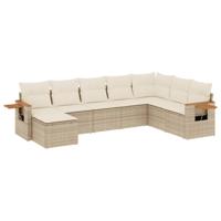 9-delige Loungeset met kussens poly rattan beige - thumbnail
