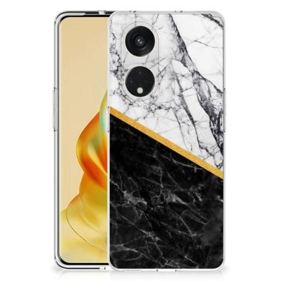 OPPO Reno8 T 5G | TPU | Siliconen hoesje | Marmer Wit Zwart - Origineel Cadeau Man OPPO Reno8 T 5G | TPU | Siliconen hoesje | Marmer Wit Zwart - Origineel Cadeau Man