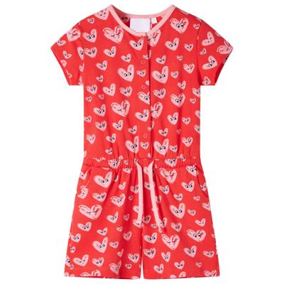 Kinderjumpsuit hartjesprint 140 rood Kinderjumpsuit hartjesprint 140 rood