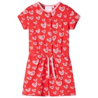 Kinderjumpsuit hartjesprint 140 rood - thumbnail