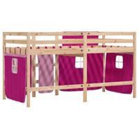Kinderhoogslaper met gordijnen 90x190 cm grenenhout roze - thumbnail