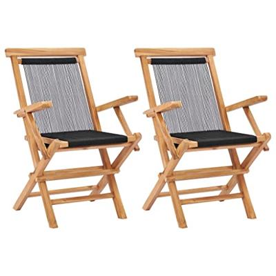 VidaXL Opklapbare stoelen, 2 stuks, massief teakhout en touw