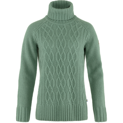 Fjallraven Övik Cable Knit Roller Neck Dames Trui Patina Green L