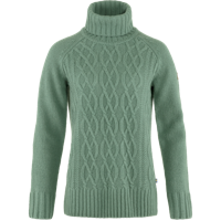 Fjallraven Övik Cable Knit Roller Neck Dames Trui Patina Green L - thumbnail