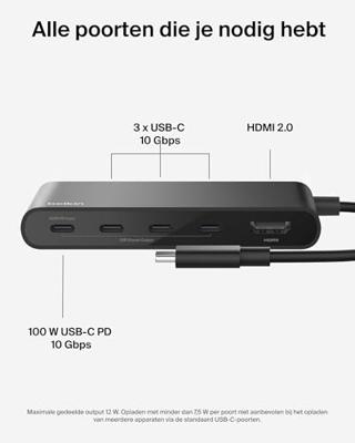 Belkin USB Hub, 5-Poorts USB C Hub, 4K HDMI @ 60Hz, 100W Power Delivery, 10Gbps Gegevensoverdracht, Meerpoorts USB C Adaptor - Compatibel met o.a. MacBook, iPad Pro, Chromebook Belkin USB Hub, 5-Poorts USB C Hub, 4K HDMI @ 60Hz, 100W Power Delivery, 10Gbps Gegevensoverdracht, Meerpoorts USB C Adaptor - Compatibel met o.a. MacBook, iPad Pro, Chromebook