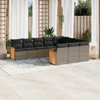 10-delige Loungeset met kussens poly rattan grijs - thumbnail