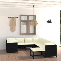 9-delige Loungeset met kussens poly rattan zwart - thumbnail