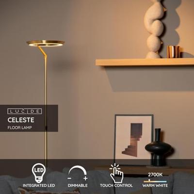 Lucide CELESTE - Vloerlamp - Ø 28 cm - LED Dimb. - 1x21W 2700K - Mat Goud / Messing Lucide CELESTE - Vloerlamp - Ø 28 cm - LED Dimb. - 1x21W 2700K - Mat Goud / Messing
