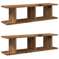 Wandschappen 2 st 90x18x20 cm bewerkt hout oud houtkleurig - thumbnail
