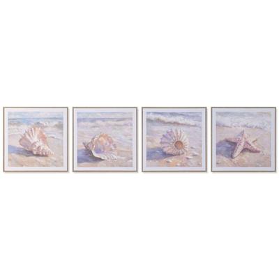 Schilderij Home ESPRIT Strand Mediterrane Met reliëf Schelp 50 x 2,5 x 50 cm (4 Stuks)