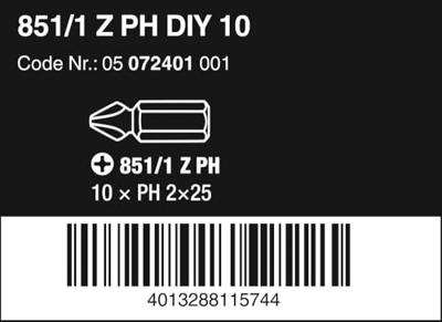 Wera 851/1 Z Bits Phillips, PH 2 x 25 mm (10 Bits pro Box) - 1 stuk(s) - 05072401001