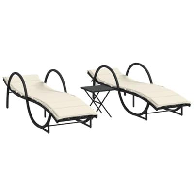Ligbedden 2 st met tafel poly rattan zwart - thumbnail