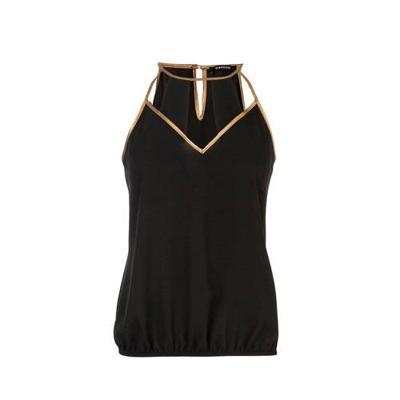 Morgan haltertop met contrastbies zwart/goud Morgan haltertop met contrastbies zwart/goud