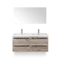 Seville Badmeubelset 120 cm - 4 laden Craft Oak - Wastafel Djazz Dubbel - met Spiegel - thumbnail