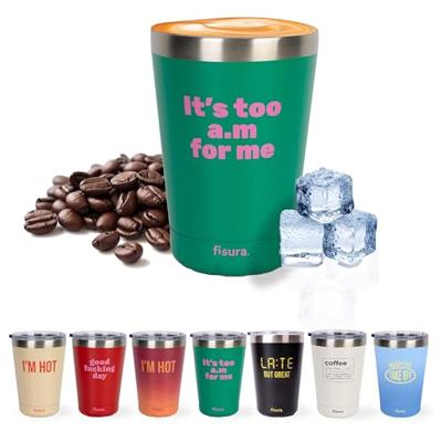 Koffiemok thermosbeker "Its too am for me" green