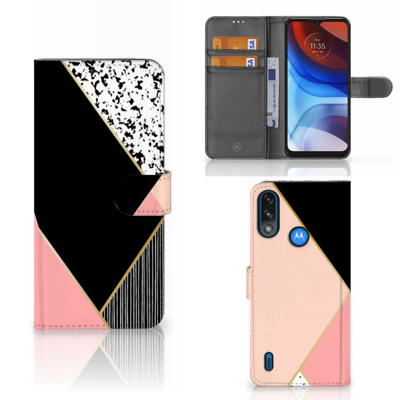 Motorola Moto E7i Power | E7 Power | Book Case | Zwart Roze Vormen