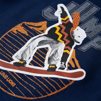 Kindertrui met capuchon beer en snowboardprint 116 marineblauw - thumbnail