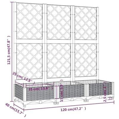 VidaXL Plantenbak met latwerk 120x40x121,5 cm polypropeen blauwgrijs
