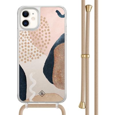 iPhone 11 hoesje met beige koord - Abstract dots