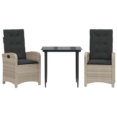 3-delige Tuinset met kussens poly rattan lichtgrijs